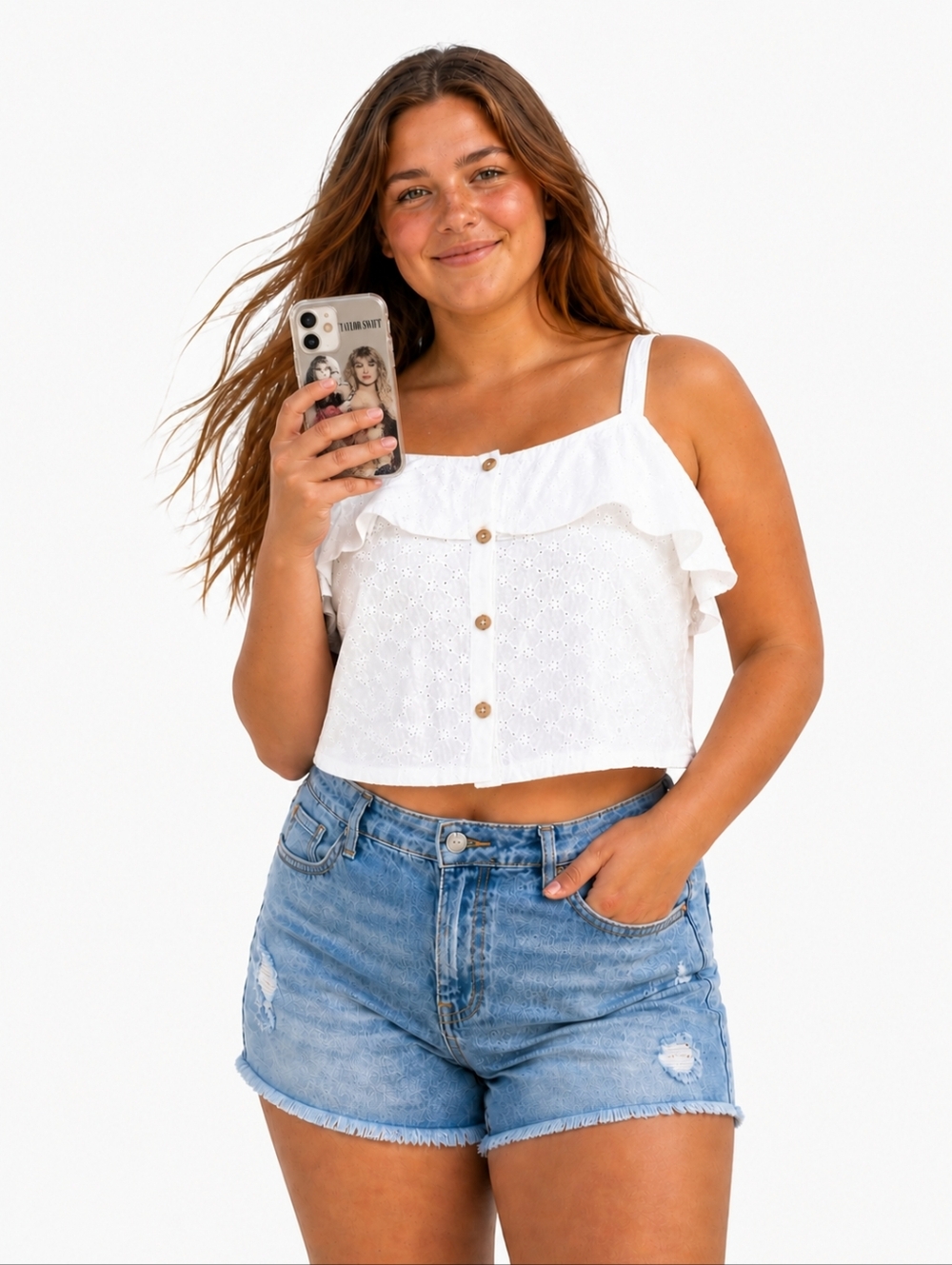 SO White Eyelet Tie Front Crop Tank Top Juniors 14 Plus